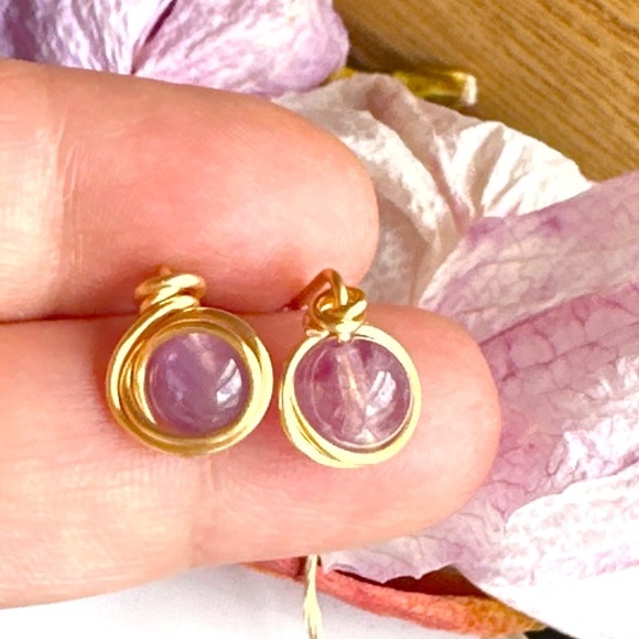 Amethyst February birthstone studs dangle gold earrings drops - Picture 1 of 4